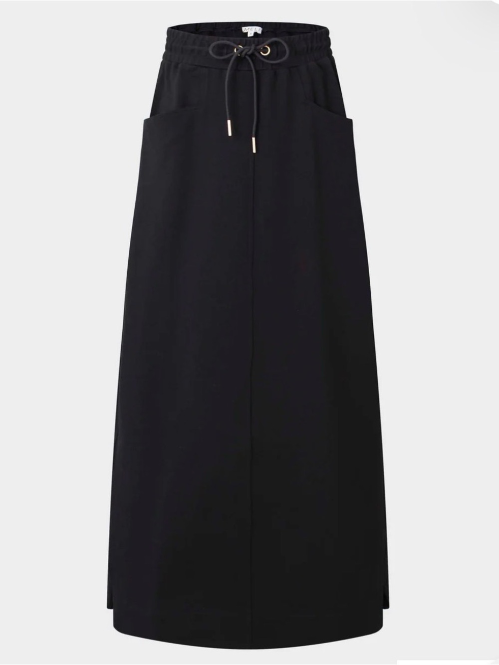 Meli Drawstring Waist Black Maxi Skirt